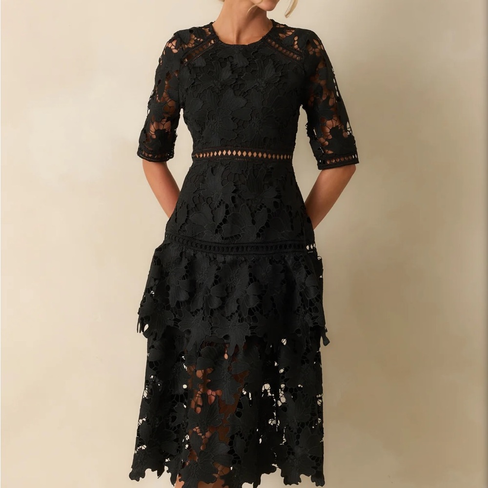 Red Dress Boutique Black Lace Midi Dress